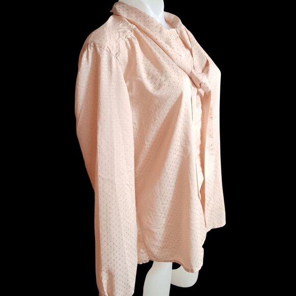 Vintage Women's Secretary Blouse 13/14 1970's Fritzi Peach Polka Blouse Tie Neck - Picture 4 of 6